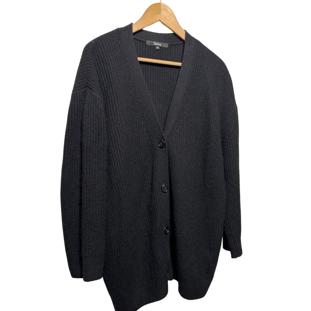 Quince Oversized Boyfriend Cardigan Sweater Black Women's Size M‎ Retail: $289